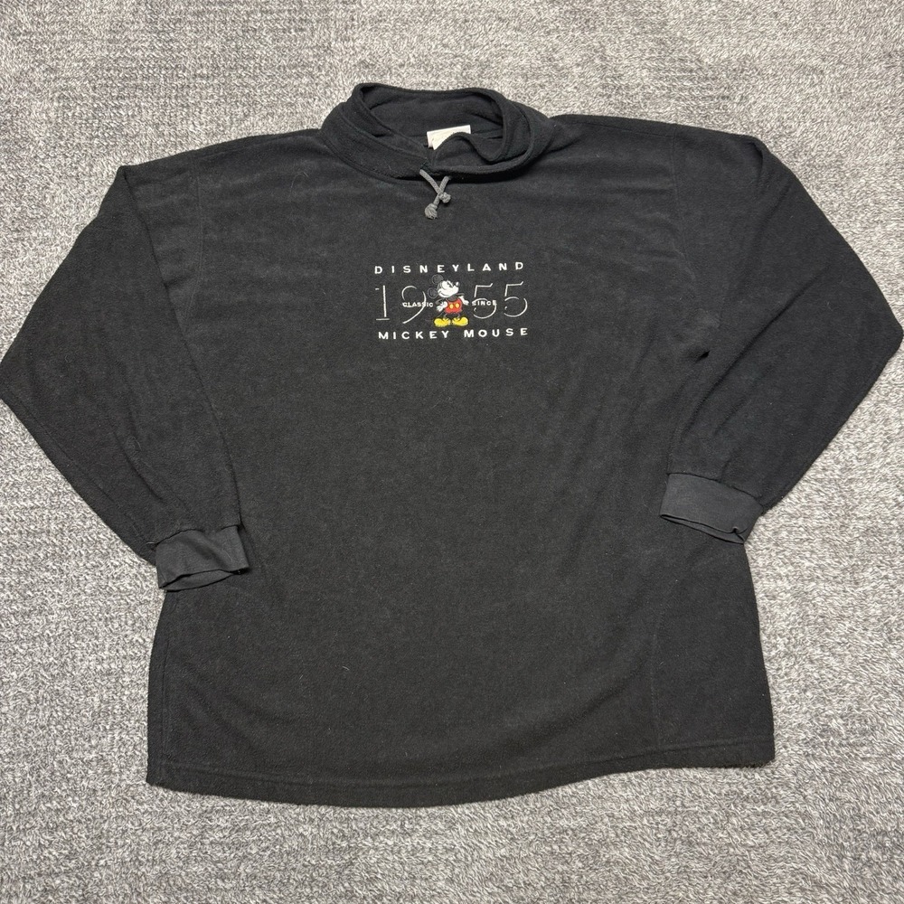 Vintage 90s Disneyland Fleece Sweatshirt Mock Neck Black Embroidered Mickey XXL